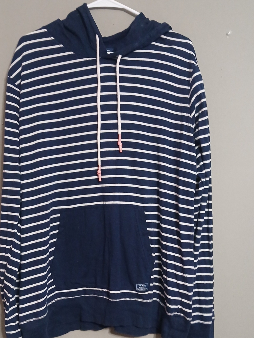 Simply Southern Navy and White Striped Men's Hooded Shirt
